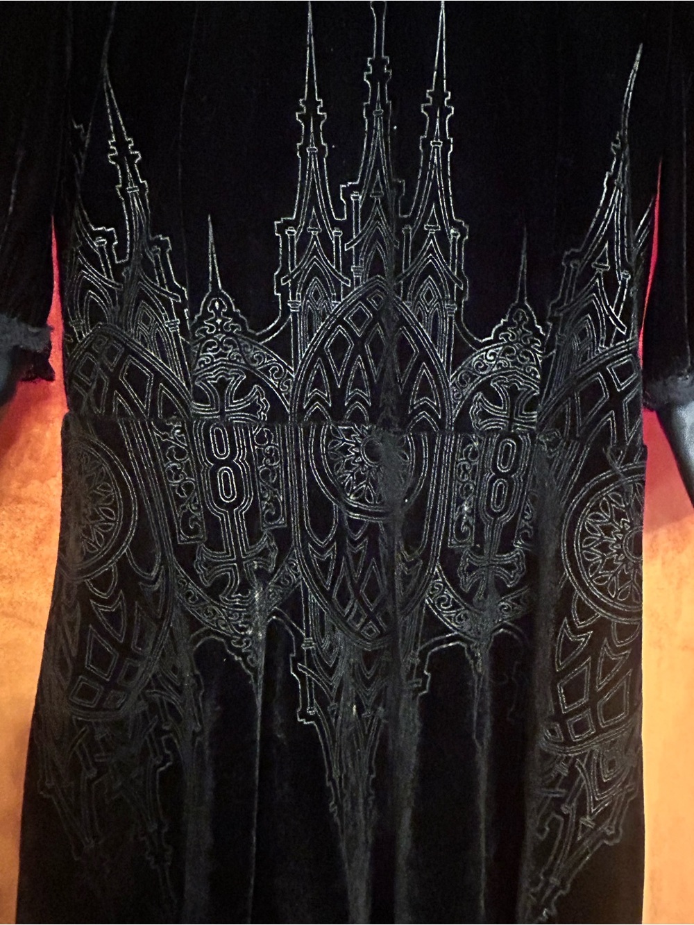 Killstar Black Velvet Midi Dress with Faux Leather Sailor Collar - Picture 2 of 3
